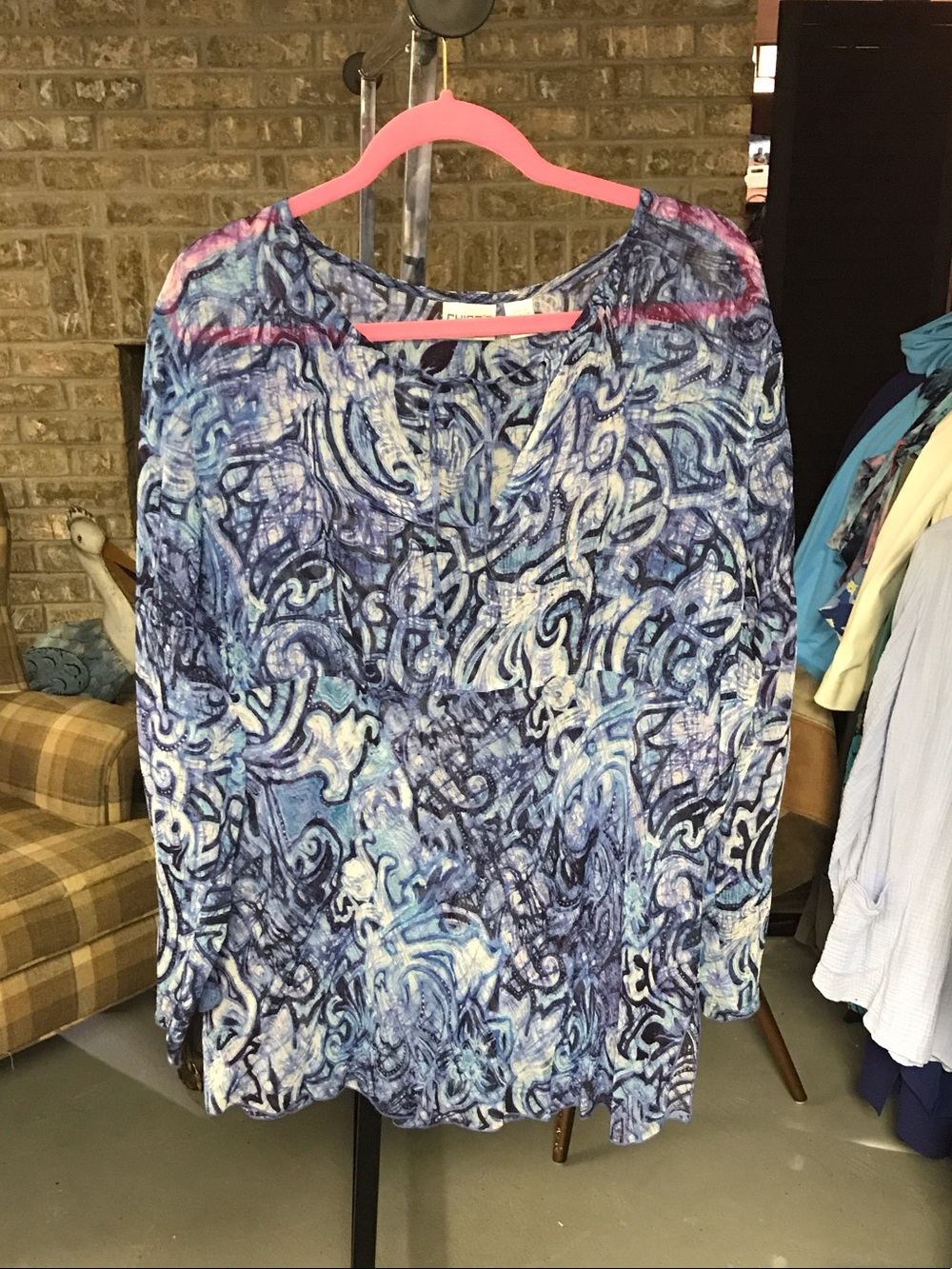 Chico's Blue and Pink Swirl Print Long Sleeve Tunic